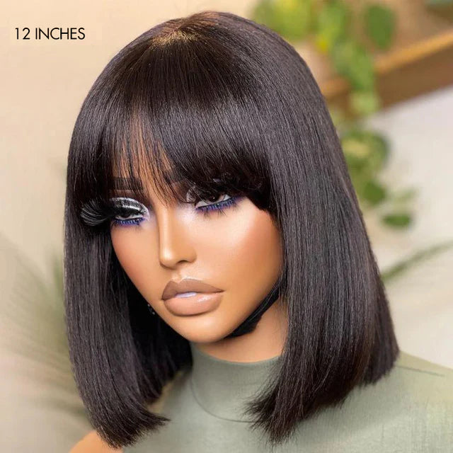 Hightlight Glueless Short Bob With Bangs Straight Wigs