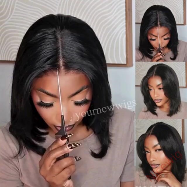 Glueless French Bob Wig With Curtain Bangs Layered Cut Bob Wig