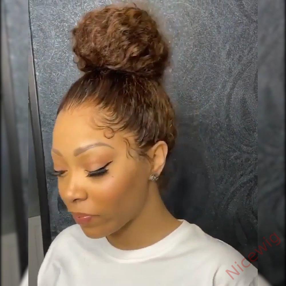 Glueless Brown Brazilian Water Wave Long Curly Wigs