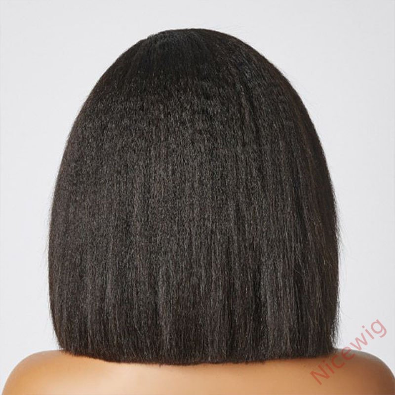 New Glueless Yaki Kinky Straight Black Wig