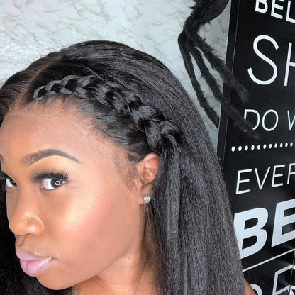 Kinky straight 200% density glueless brazilian black wigs with baby hair