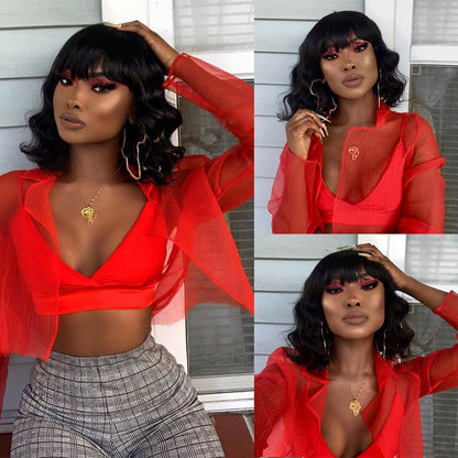 Medium Hiar Bob Body Wave Wig With Bangs
