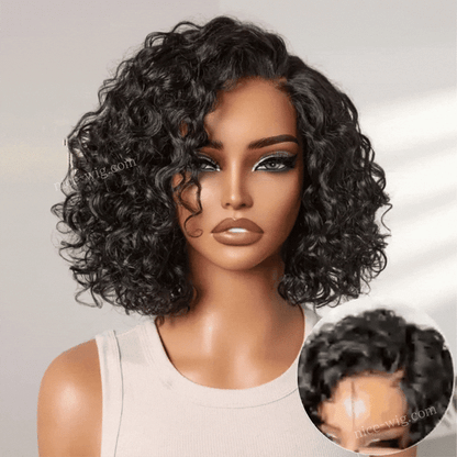 Ready to Go Blonde Highlight / Natural Black / Ombre Brown Water Wave Short Curly Bob Wig Glueless Wig