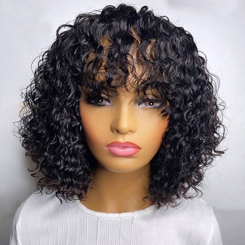 Brazilian Remy Curly Hair Wig With Bangs Glueless Wigs
