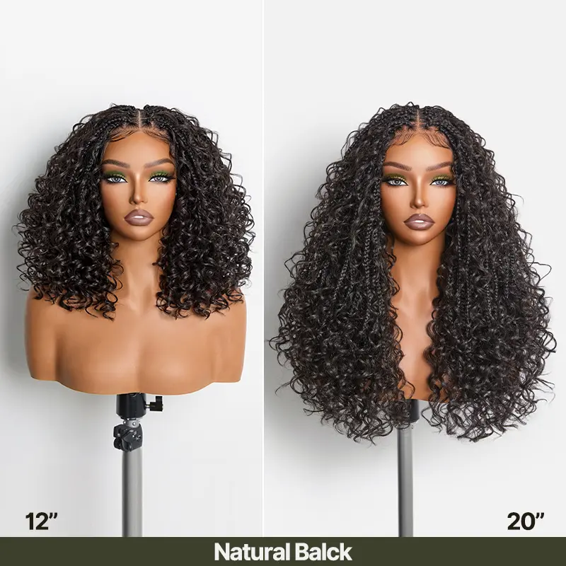 13x6 HD Lace Wig Glueless Wear & Go 12” Boho Braids Water Wave Pre-Cut Lace Wig – Premium Fiber, Beginner Friendly