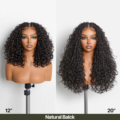 13x6 HD Lace Wig Glueless Wear & Go 12” Boho Braids Water Wave Pre-Cut Lace Wig – Premium Fiber, Beginner Friendly
