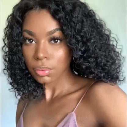 Black Short Bob Centre Parting Curly Wig