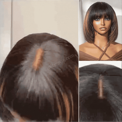 Hightlight Glueless Short Bob With Bangs Straight Wigs
