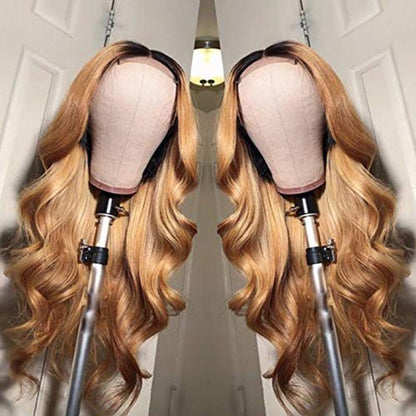 Hightlight Black Gradient Gold Long Hair Body Wave Wig