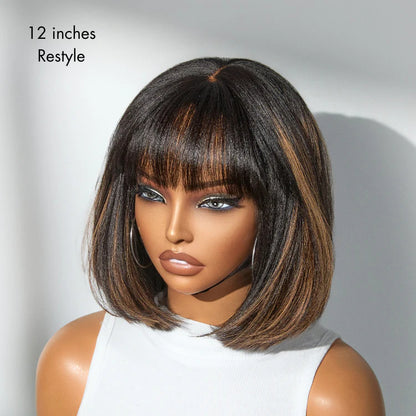Hightlight Glueless Short Bob With Bangs Straight Wigs