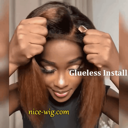 Glueless Lovely Black Gradient Light Brown Natrual Bob Styles Silky Yaki Hair Wig