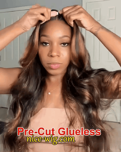 Glueless Brown Mixed Blonde Highlights Loose Wave Long Wig