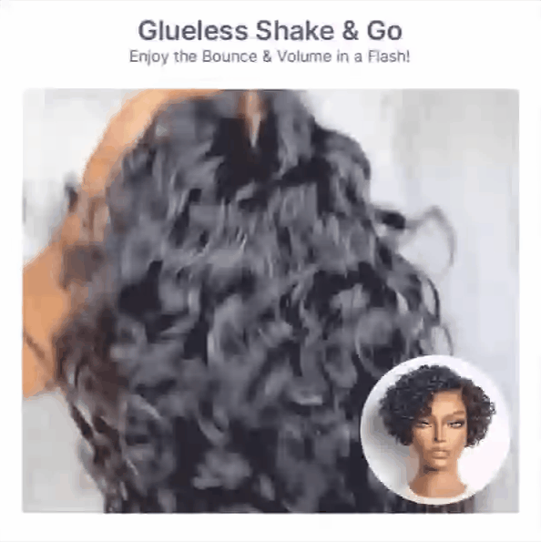 Natural Black / Brown Highlight Water Wave Pixie Cut Glueless Short Curly Wig