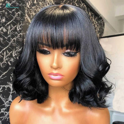 Medium Hiar Bob Body Wave Wig With Bangs