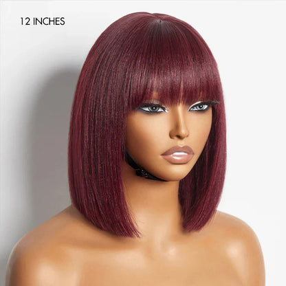 Hightlight Glueless Short Bob With Bangs Straight Wigs
