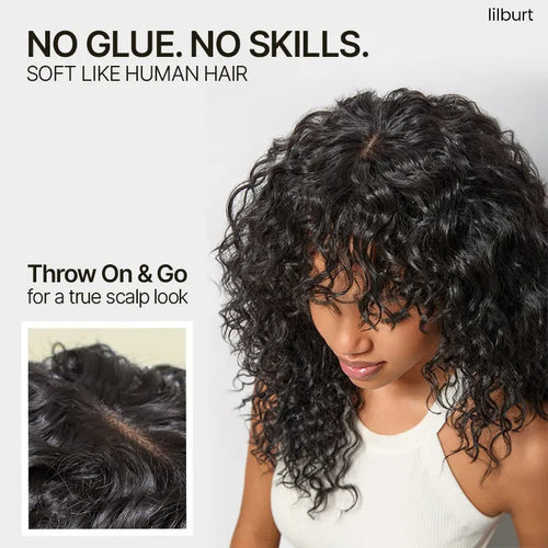 ✨Human Hair Curly Wig with Bangs – Shaggy Waves