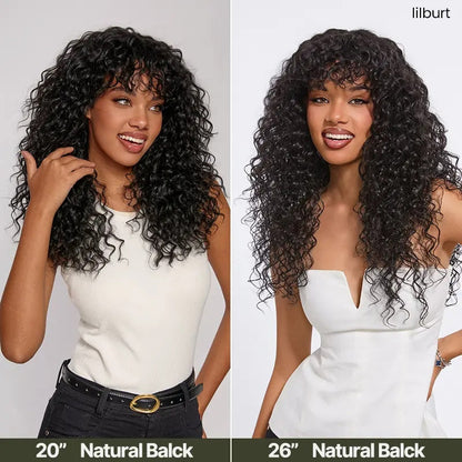 ✨Human Hair Curly Wig with Bangs – Shaggy Waves