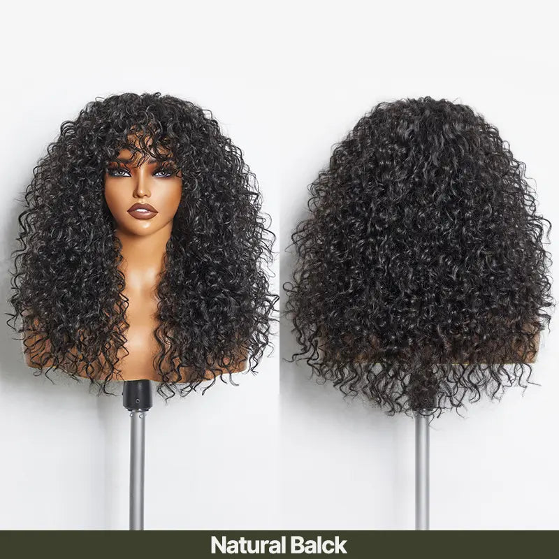✨Human Hair Curly Wig with Bangs – Shaggy Waves