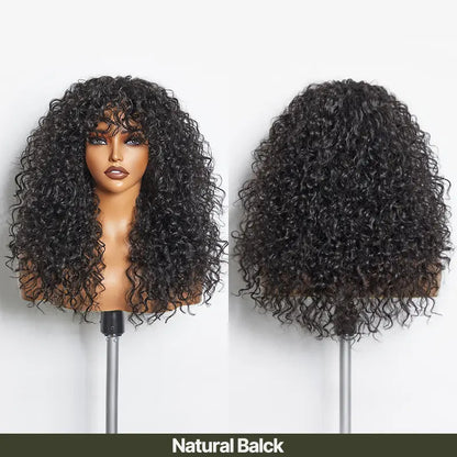✨Human Hair Curly Wig with Bangs – Shaggy Waves