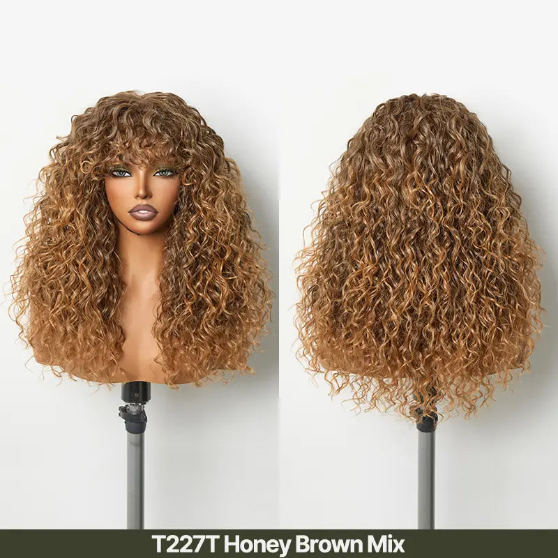 ✨Human Hair Curly Wig with Bangs – Shaggy Waves