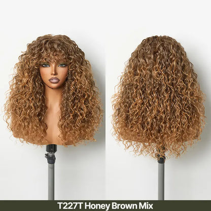 ✨Human Hair Curly Wig with Bangs – Shaggy Waves