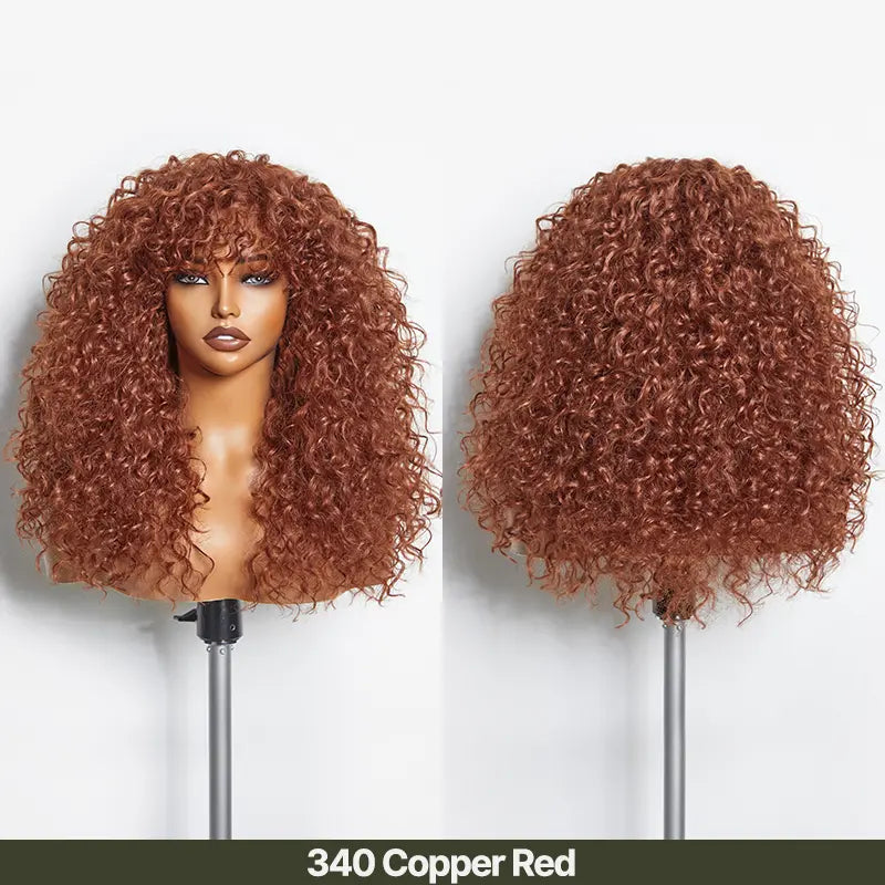 ✨Human Hair Curly Wig with Bangs – Shaggy Waves