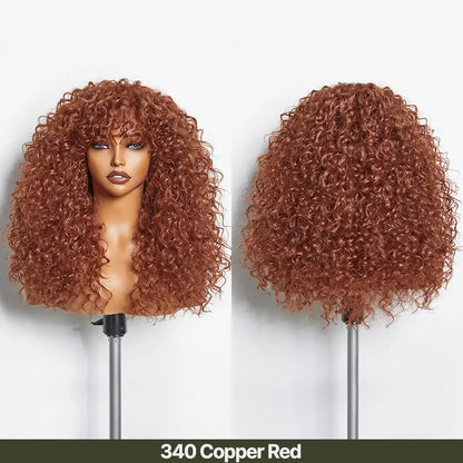 ✨Human Hair Curly Wig with Bangs – Shaggy Waves