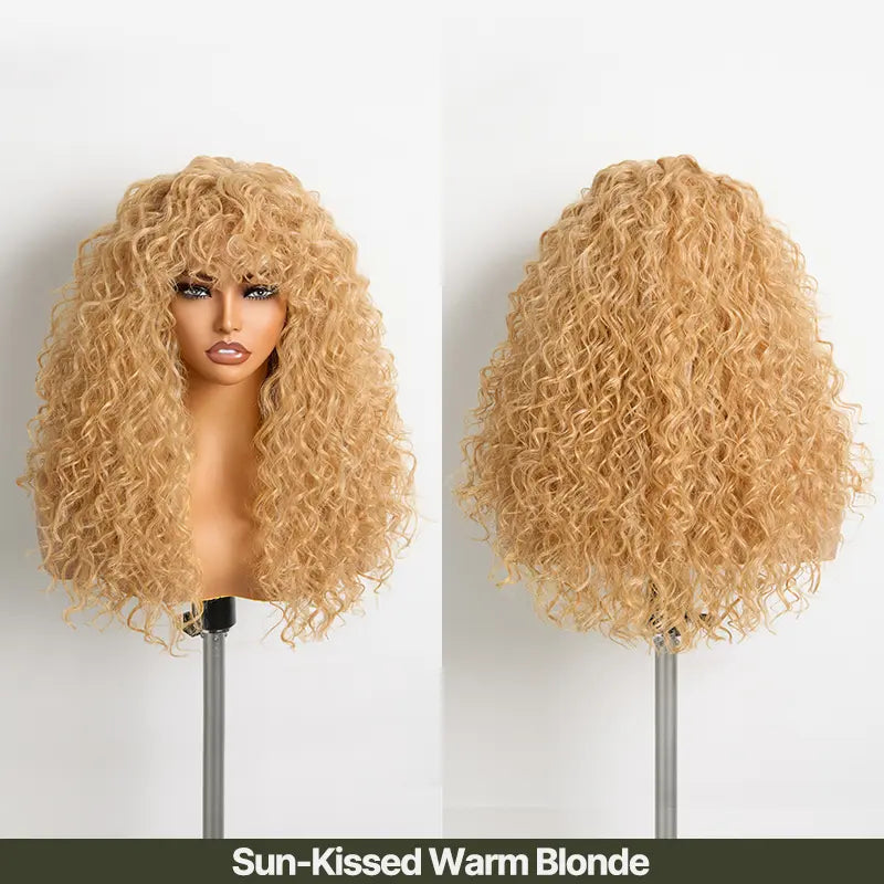 ✨Human Hair Curly Wig with Bangs – Shaggy Waves