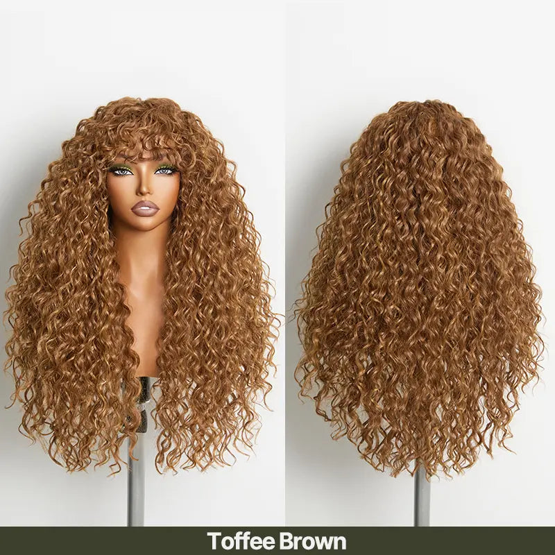 ✨Human Hair Curly Wig with Bangs – Shaggy Waves