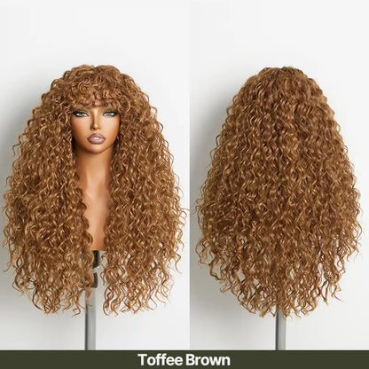 ✨Human Hair Curly Wig with Bangs – Shaggy Waves