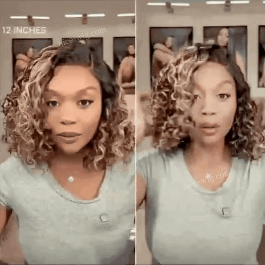 Ready to Go Blonde Highlight / Natural Black / Ombre Brown Water Wave Short Curly Bob Wig Glueless Wig