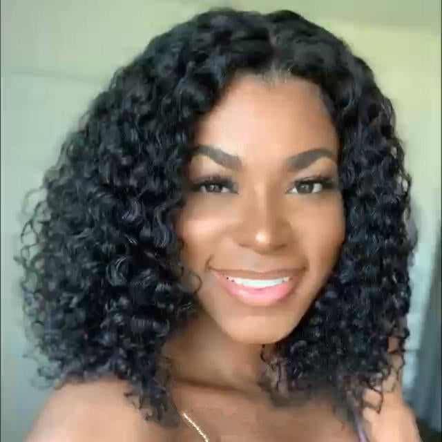 Black Short Bob Centre Parting Curly Wig