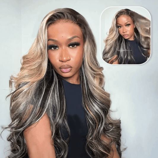 Ombre Platinum Blonde Balayage Highlights Glueless Wigs Body Wave Wig