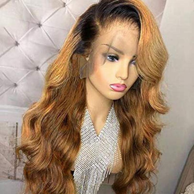Hightlight Black Gradient Gold Long Hair Body Wave Wig