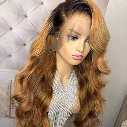 Hightlight Black Gradient Gold Long Hair Body Wave Wig