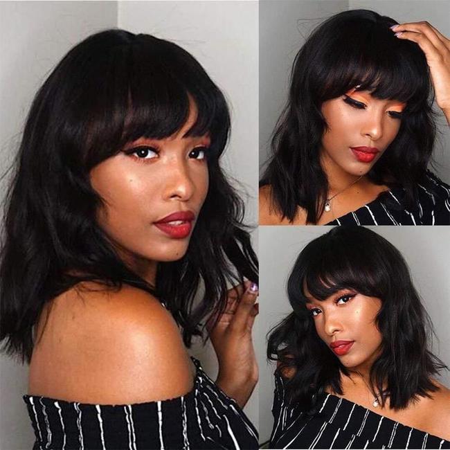 Medium Hiar Bob Body Wave Wig With Bangs