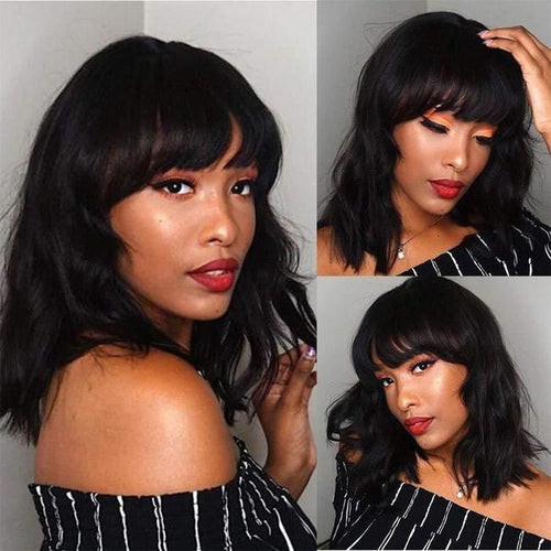 Medium Hiar Bob Body Wave Wig With Bangs