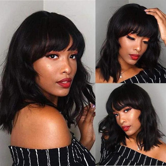 Medium Hiar Bob Body Wave Wig With Bangs