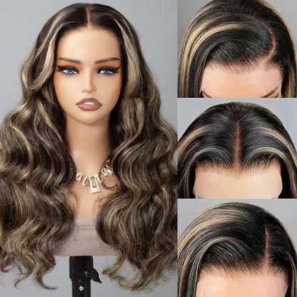 Ombre Platinum Blonde Balayage Highlights Glueless Wigs Body Wave Wig