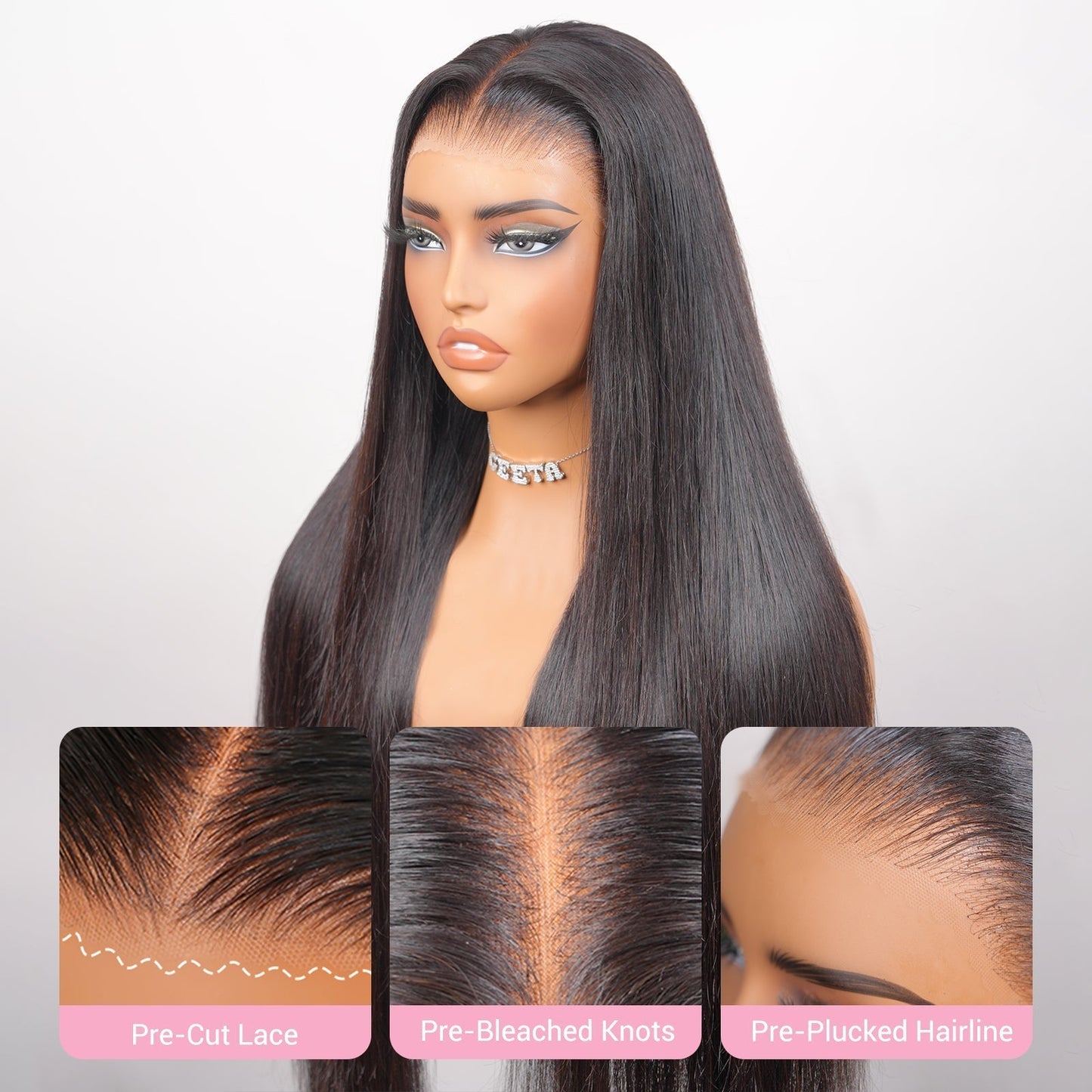 26Inch Straight Hair Transparent Lace Glueless Wigs Human Hair 180% Density Flash Sale