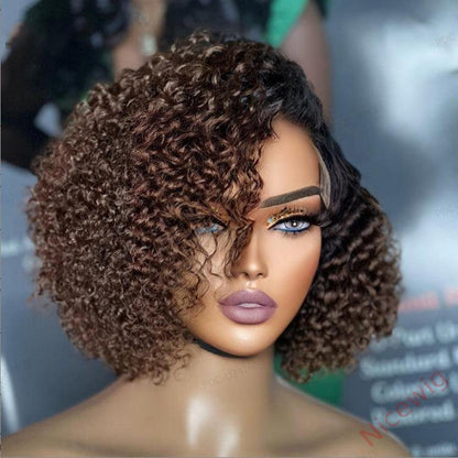 Trendy Short Cut Curly Glueless Side Part Wig