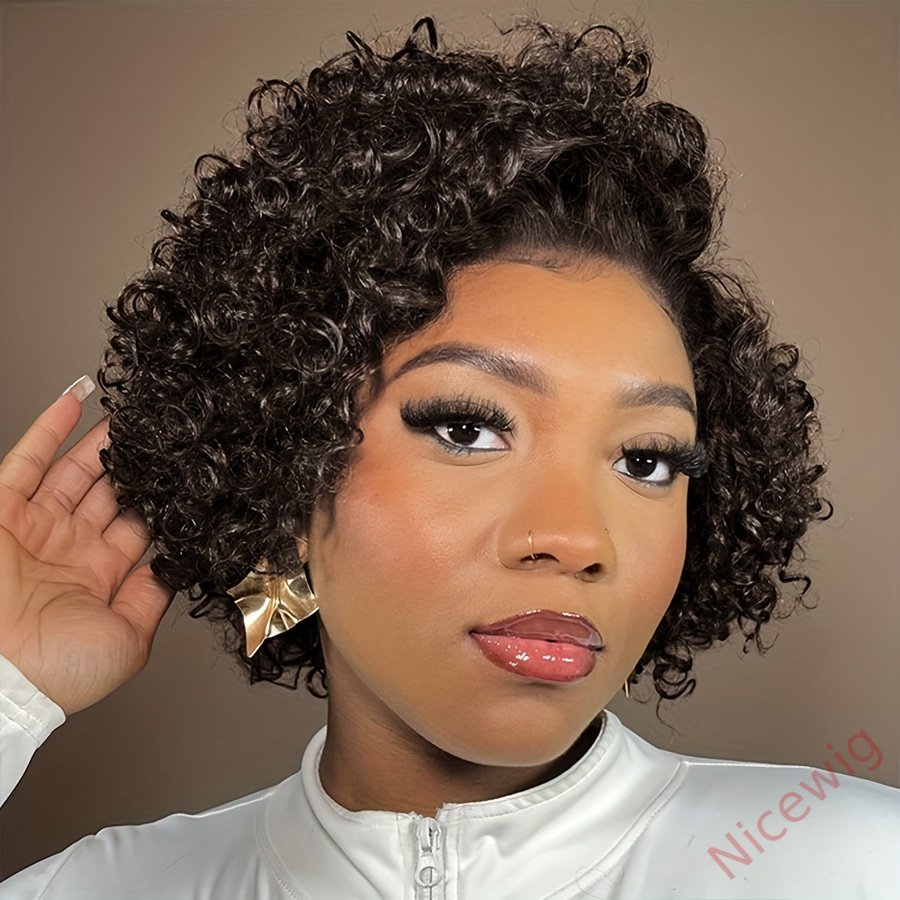 Trendy Short Cut Curly Glueless Side Part Wig