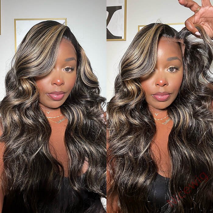 Ombre Platinum Blonde Balayage Highlights Glueless Wigs Body Wave Wig