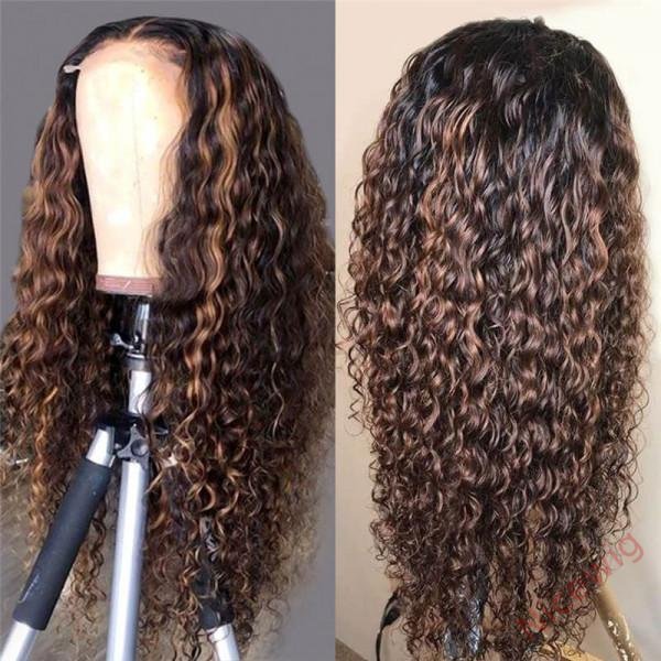 Glueless Black Mixed Brown Brazilian Curly Wig