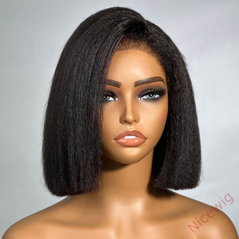 New Glueless Yaki Kinky Straight Black Wig