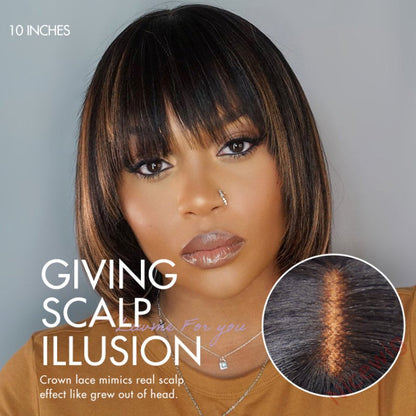 Hightlight Glueless Short Bob With Bangs Straight Wigs