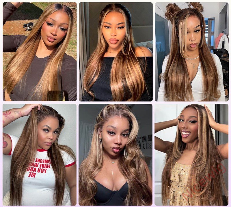 Ready to Go Ombre  Highlight Brown Blonde Long Hair Straight Glueless Wig