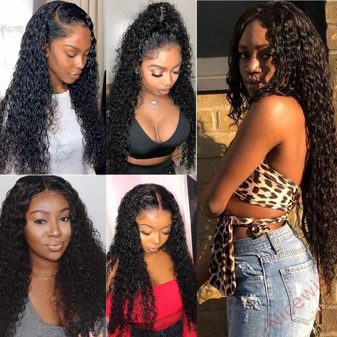 New Black Brazilian Long Water Wave Curly Wig