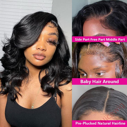 Women Soft Body Wave Wig Black Medium Hair