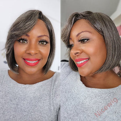 Salt & Pepper Glueless Straight short Bob Wig